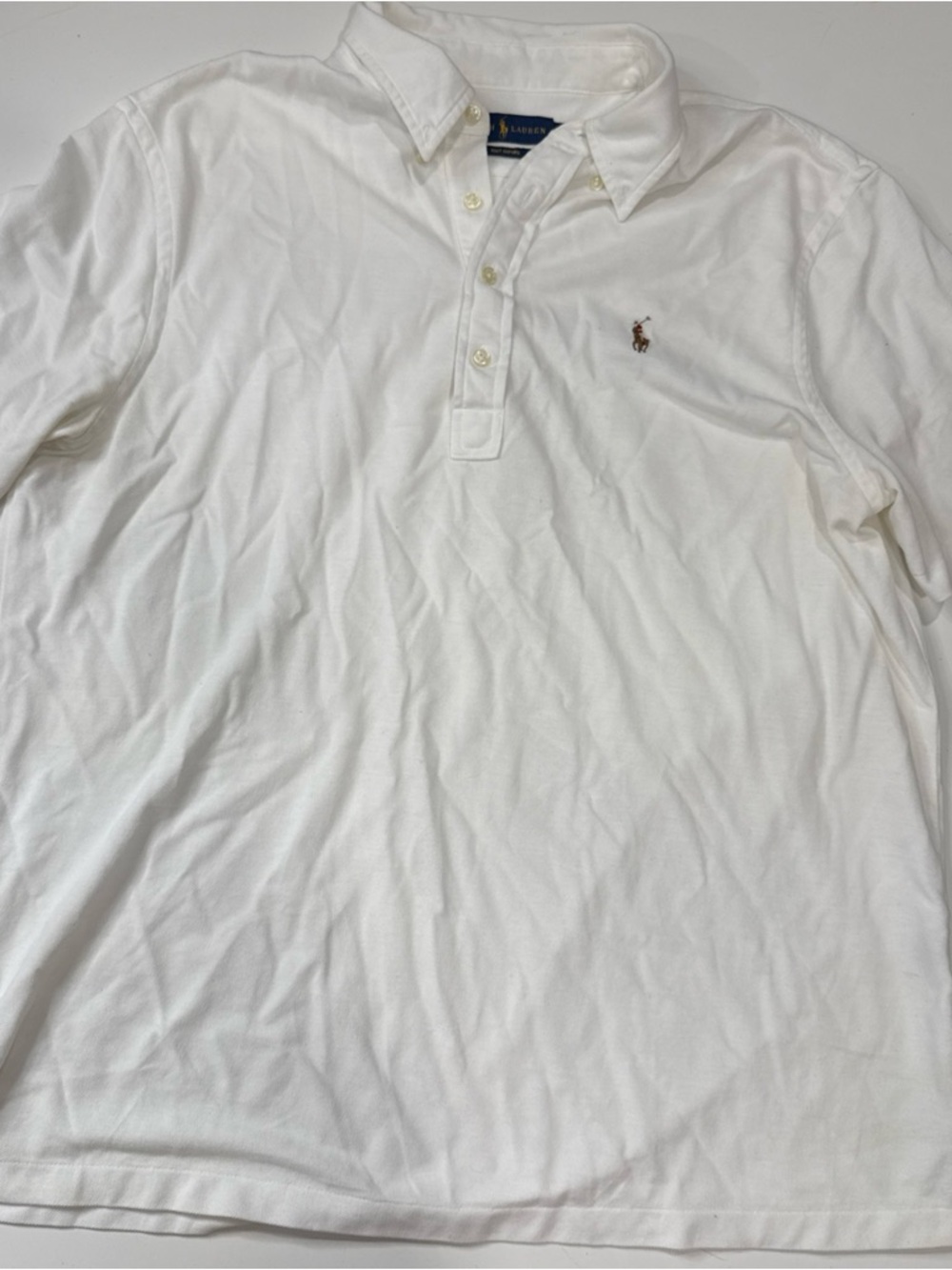 Ralph Lauren Polo Shirt Men's XL White Knit Oxford Short Sleeve Classic Fit A03